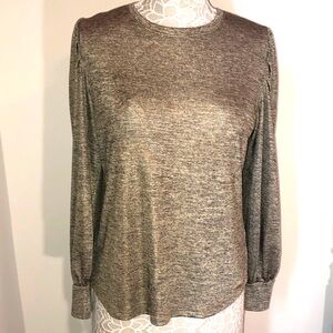 Tahari Balloon Long sleeve top Heather Metallic Gold Black Size …